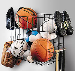 Sports rack and basket holding equipment