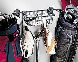 Golf rack and basket holding bags & equipment