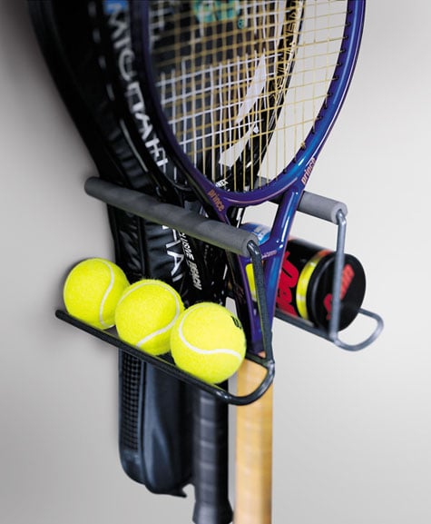Racquet rack holding tennis gear