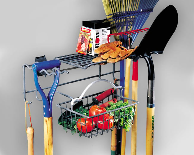 Garden rack and basket holding items
