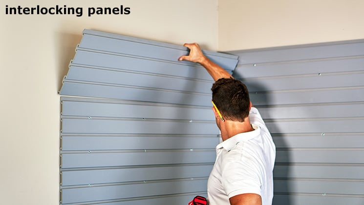 Demonstration of interlocking panels to build a large slat wall system