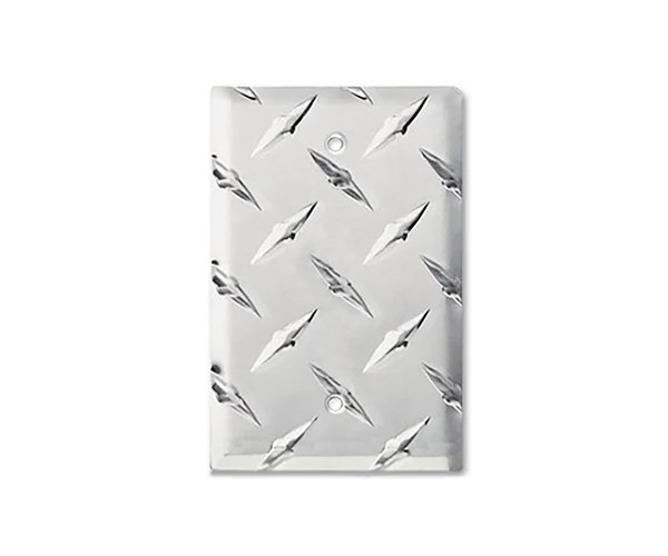 Formula 1 Wall Plate™ single blank cover made from diamond plate metal.
