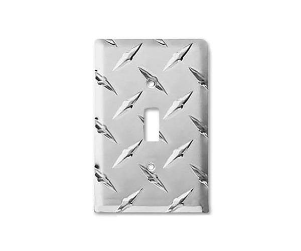 Formula 1 Wall Plate™ single toggle switch cover made from diamond plate metal.