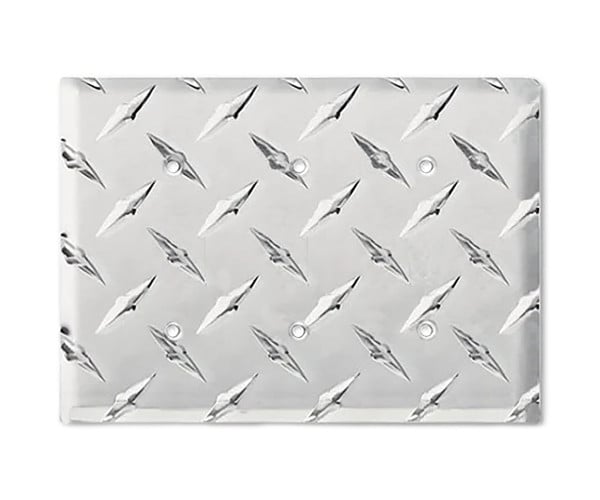 Formula 1 Wall Plate™ triple blank cover made from diamond plate metal.