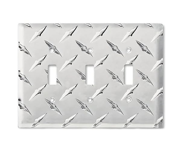 Formula 1 Wall Plate XL™ triple toggle switch cover made from diamond plate metal.