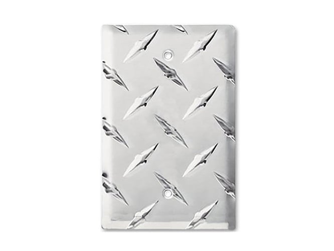 Formula 1 Wall Plate™ single blank cover made from diamond plate metal.