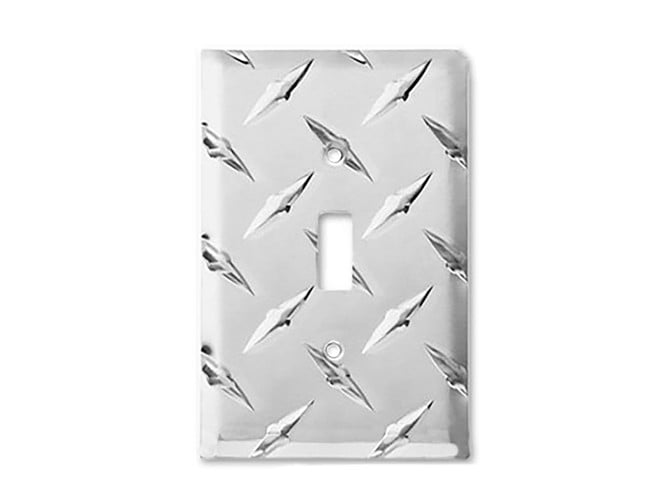 Formula 1 Wall Plate™ single toggle switch cover made from diamond plate metal.