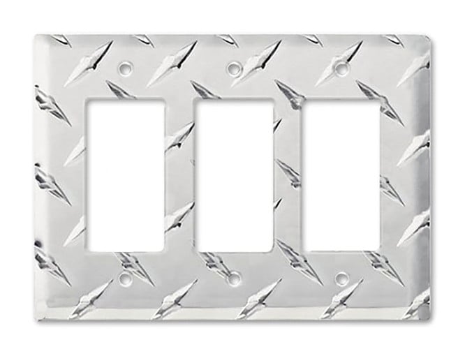 Formula 1 Wall Plate™ triple GFI cover made from diamond plate metal.