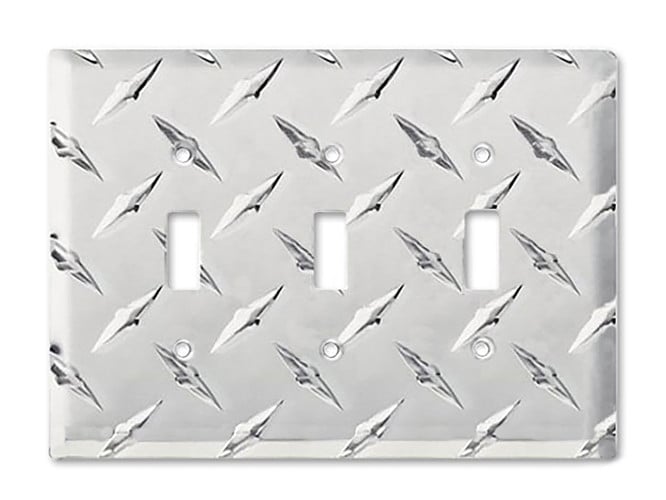 Formula 1 Wall Plate™ triple toggle switch cover made from diamond plate metal.