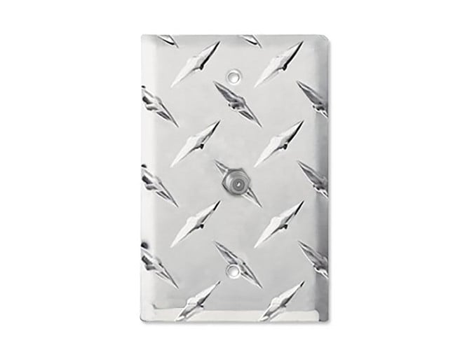 Formula 1 Wall Plate XL™ coaxial cable cover made from diamond plate metal.